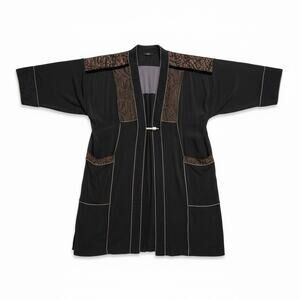 Vintage Spencer Alexis Kimono Silk Blend Jacket Lace Panel Open Black Duster 12